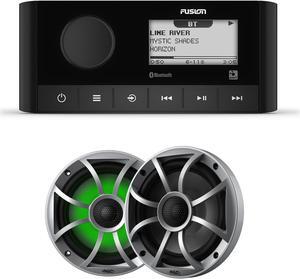 Fusion MS-RA60 Marine Stereo With 1 Pair of Wet Sounds RECON6-S-RGB 6.5" Silver Grill Marine Speakers with RGB Lighting