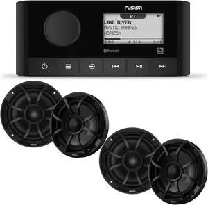 Fusion MS-RA60 Marine Stereo With 2 Pair of Wet Sounds RECON6-BG 6.5" Black Grill Marine Speakers