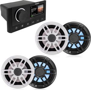 Fusion MS-RA670 Marine Receiver with 2 Pairs Fusion XS-FL65SPGW 6.5" Marine Speakers RGB LED Speakers, Includes White and Black Sport Grills