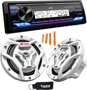 JVC KD-X38MBS Marine Digital Receiver W/ BT, USB, XM Ready + Pair CS-DR6201MW 6.5" White Marine Speakers