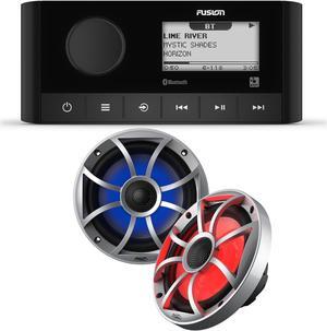 Fusion MS-RA60 Marine Stereo With 1 Pair of Wet Sounds OE-65ic-S-RGB 6.5" Silver Grill Marine Speakers with RGB Lighting