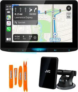 JVC KW-Z1000W 10.1" HD Receiver with Bluetooth, Wireless Android Auto & Wireless Apple CarPlay, Includes KS-GC10Q Qi Wireless Charging Magnetic Car Mount