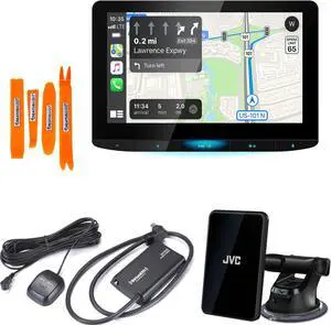 JVC KW-Z1000W 10.1" HD Receiver with Bluetooth, Wireless Android Auto & Wireless Apple CarPlay, Includes KS-GC10Q Qi Wireless Charging and SXV300v1 Satellite Tuner