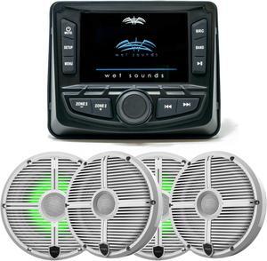 Wet Sounds WS-MC-2 Marine Radio with 2 Pairs Wet Sounds RECON 6 XW-W RGB LED Recon Series 6.5" 60-Watt RMS Coaxial Speakers With White XW Grilles (Pair)