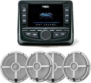 Wet Sounds WS-MC-2 Marine Radio with 2 Pairs Wet Sounds RECON 6 XW-W Recon Series 6.5" 60-Watt RMS Coaxial Speakers With White XW Grilles (Pair)