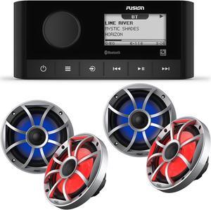 Fusion MS-RA60 Marine Stereo With 2 Pairs of Wet Sounds OE-65ic-S-RGB 6.5" Silver Grill Marine Speakers with RGB Lighting