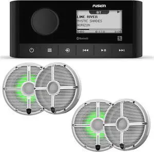 Fusion MS-RA60 Marine Stereo With 2 Pair of Wet Sounds RECON6-XWW-RGB 6.5" White Grill Marine Speakers with RGB Lighting