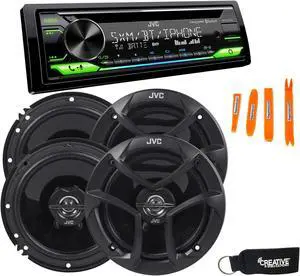 JVC KD-T910BTS - CD Receiver w/ Bluetooth, Front USB, AUX, Amazon Alexa, SirusXM Ready + Two Pairs Of JVC 6.5" Speakers