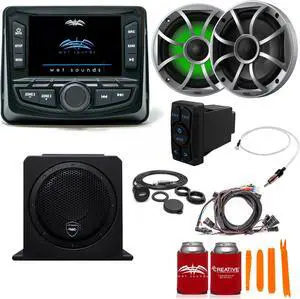 Wet Sounds Ultimate Golf Cart Audio Bundle, Radio, 2-RGB Silver Grill 6.5" Speakers, 10" powered sub, Wiring Kit