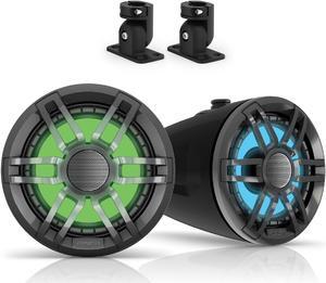Fusion XS-FLT652SPB 6.5" Black Sport Grill Wake Tower Speakers, RGB LED with Fusion XS-MNTFL Flat Surface Mounts