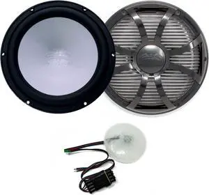 Wet Sounds REVO 12 FA S4-B 12" Black 4-Ohm Subwoofer with REVO 12SW-BGRILL 12" Subwoofer Grill with RGB LED kit