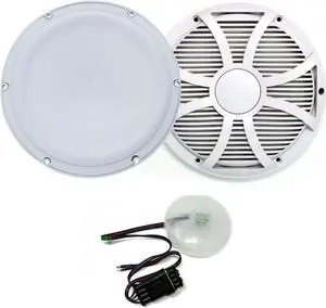 Wet Sounds REVO 12 FA S4-W 12" White 4-Ohm Subwoofer with REVO 12SW-WGRILL 12" Subwoofer Grill with RGB LED kit