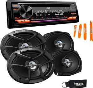 JVC KD-TD91BTS - CD Receiver w/ Bluetooth, Front USB, AUX, Amazon Alexa, SirusXM Ready + Two Pairs Of JVC 6x9" Speakers