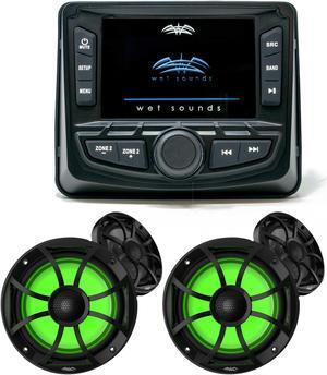Wet Sounds WS-MC-2 Marine Radio with 2 Pairs Wet Sounds RECON 6-BG Recon Series 6.5" Coaxial speakers With Black XS Grille And Cone (Pair)