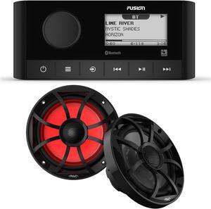 Fusion MS-RA60 Marine Stereo With 1 Pair of Wet Sounds RECON6-BG-RGB 6.5" Black Grill Marine Speakers with RGB Lighting