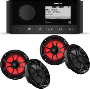 Fusion MS-RA60 Marine Stereo With 2 Pair of Wet Sounds RECON6-BG-RGB 6.5" Black Grill Marine Speakers with RGB Lighting