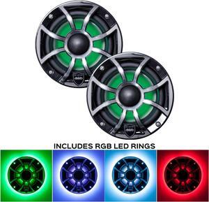 Wet Sounds REVO 6-XSB-SS BlackXS / Stainless Grill 6.5 Inch Marine LED Coaxial Speakers with RGB LED Speaker Rings