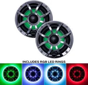 Wet Sounds REVO 6-XSG-SS GunMetal XS/Stainless Grill 6.5 Inch Marine LED Coaxial Speakers with RGB LED Speaker Rings