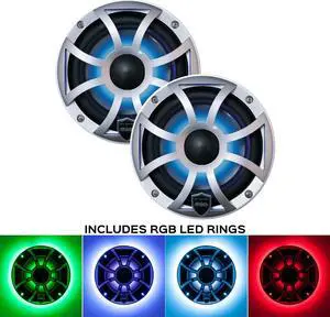 Wet Sounds REVO 6-XSS Silver Open XS Grille 6.5 Inch Marine LED Coaxial Speakers (pair) with RGB LED Speaker Rings