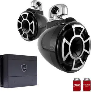 Wet Sounds REV8B-SMINI 8" Black Tower Speakers with Stainless Steel Swivel Mini Clamps & SYN-DX2 750 Watt Amplifier