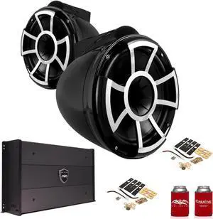 Wet Sounds REV10B-X 10" Black Tower Speakers with X-Mounts & SYN-DX2.3 1200 Watt Amplifier