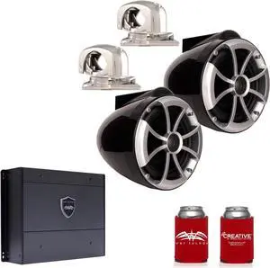 Wet Sounds ICON8B-SMINI 8" Black Tower Speakers with Stainless Steel MINI Swivel Clamps & SYN-DX2 750 Watt Amplifier