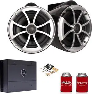 Wet Sounds ICON8B-X 8" Black Tower Speakers with X-Mounts & SYN-DX2 750 Watt Amplifier