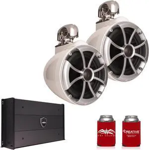 Wet Sounds ICON8W-SC 8" White Tower Speakers with Stainless Steel Swivel Clamps & SYN-DX2.3 1200 Watt Amplifier