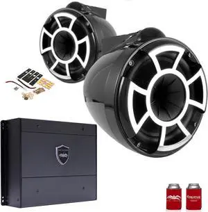 Wet Sounds REV8B-X 8" Black Tower Speakers with X-Mounts & SYN-DX2 750 Watt Amplifier