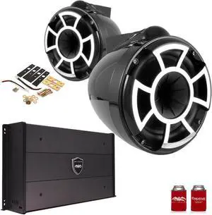 Wet Sounds REV8B-X 8" Black Tower Speakers with X-Mounts & SYN-DX2.3 1200 Watt Amplifier