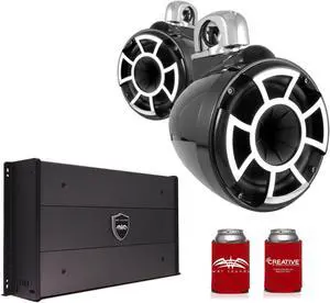 Wet Sounds REV8B-SC 8" Black Tower Speakers with Stainless Steel Swivel Clamps & SYN-DX2.3 1200 Watt Amplifier