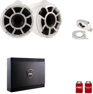 Wet Sounds REV10W-FC White REV 10 Fixed Clamp Tower Speakers with Wet Sounds SDX2 1250 Watt 2-channel Amplifier