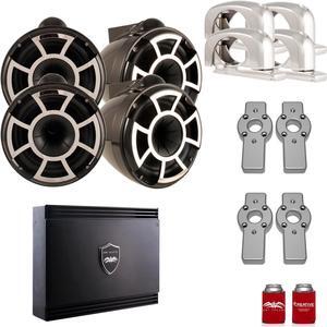 Wet Sounds for Mastercraft 2007 & Up - Two Pairs Of REV10 10" Black Swivel Tower Speakers with Adapters & SDX2 Amplifier
