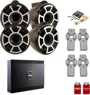 Wet Sounds for Mastercraft 2007 & Up - Two Pairs Of REV10 10" Black Tower Speakers with Adapters & SDX2 Amplifier