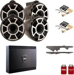 Wet Sounds For Malibu G3: Two Pair of REV10B-X 10" Black X-Mount Tower Speakers with G3 Adapters & SDX2 Amplifier