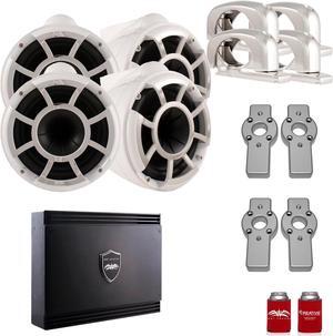 Wet Sounds for Mastercraft 2007 & Up - Two Pairs Of REV10 10" White Swivel Tower Speakers with Adapters & SDX2 Amplifier
