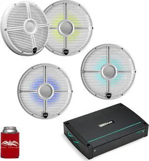 Wet Sounds - Two Pairs Of RECON8-XWW-RGB White LED 8" Speakers And A Kicker KXMA400.4 Marine Amplifier
