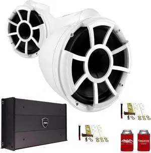 Wet Sounds REV10W-X 10" White Tower Speakers with X-Mounts & SYN-DX2.3 1200 Watt Amplifier