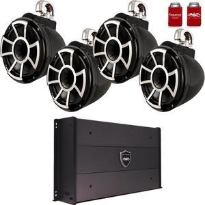 Wet Sounds Two Pairs of Black REV 10 Swivel Clamp Tower Speakers with Wet Sounds SYN-DX-2.3HP 1200 Watt Amplifier
