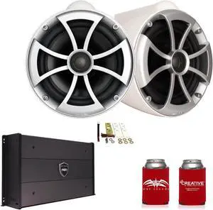 Wet Sounds ICON8W-X 8" White Tower Speakers with X-Mounts & SYN-DX2.3 1200 Watt Amplifier