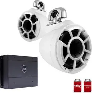 Wet Sounds REV8W-SMINI 8" White Tower Speakers with Stainless Steel Swivel Mini Clamps & SYN-DX2 750 Watt Amplifier