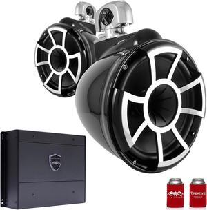 Wet Sounds REV10B-SC 10" Black Tower Speakers with Stainless Steel Swivel Clamps & SYN-DX4 800 Watt Amplifier