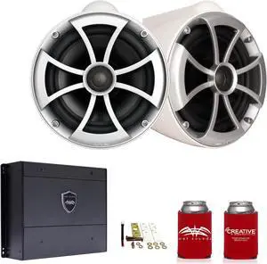 Wet Sounds ICON8W-X 8" White Tower Speakers with X-Mounts & SYN-DX2 750 Watt Amplifier