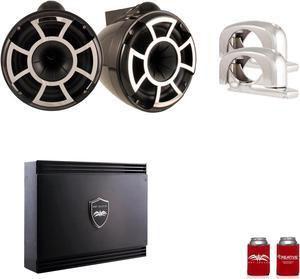 Wet Sounds REV10B-SC Black REV 10 Swivel Clamp Tower Speakers with Wet Sounds SDX2 1250 Watt 2-channel Amplifier