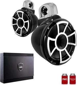 Wet Sounds REV10B-FC-SA 10" Black Tower Speakers with Silver Aluminum Fixed Clamps & SDX2 1250 Watt Amplifier