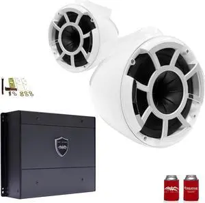 Wet Sounds REV8W-X 8" White Tower Speakers with X-Mounts & SYN-DX2 750 Watt Amplifier