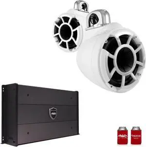Wet Sounds REV8W-X 8" White Tower Speakers with X-Mounts & SYN-DX2.3 1200 Watt Amplifier