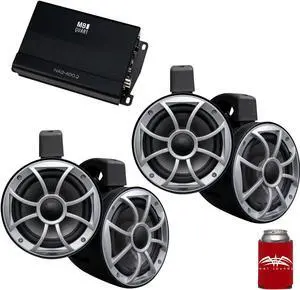 Wet Sounds - Two Pairs Of Black RECON 6 POD-B 6.5 Inch Tower Speakers & MB Quart NA2-400.2 Amplifier