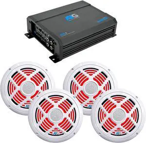 ATG Marine Audio Bundle: Includes 4 channel amplifier and two pairs of 8" RGB LED White Speakers
