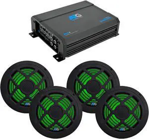 ATG Marine Audio Bundle - Includes 4 channel amplifier and two pairs of 8" RGB LED Black Speakers